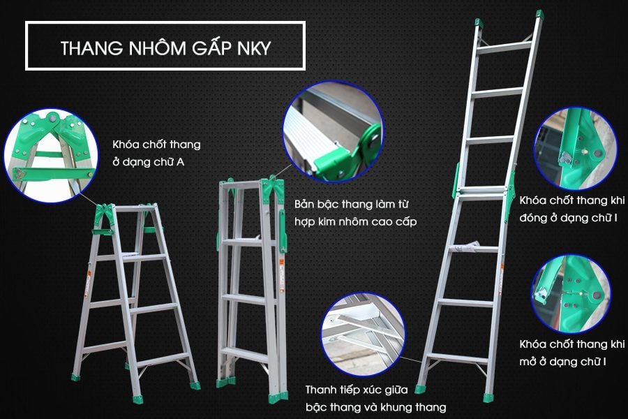 Cấu tạo thang nhôm gấp chữ A Nikawa NKY